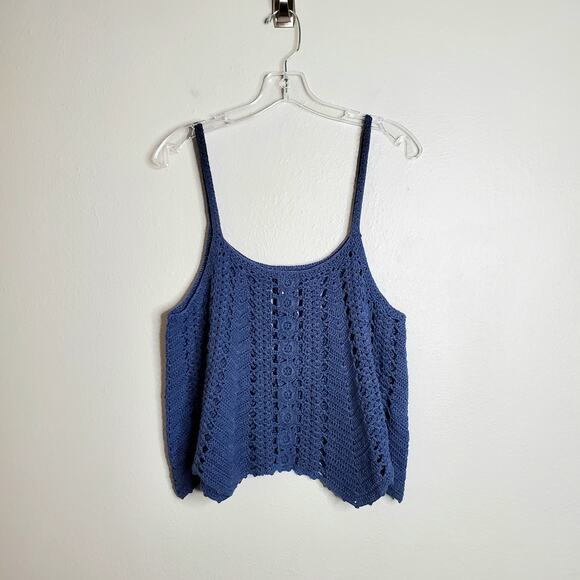 Vintage Victoria's Secret Blue Crochet Tank Size M Y2k Boho Vacation Beachy - Picture 1 of 10